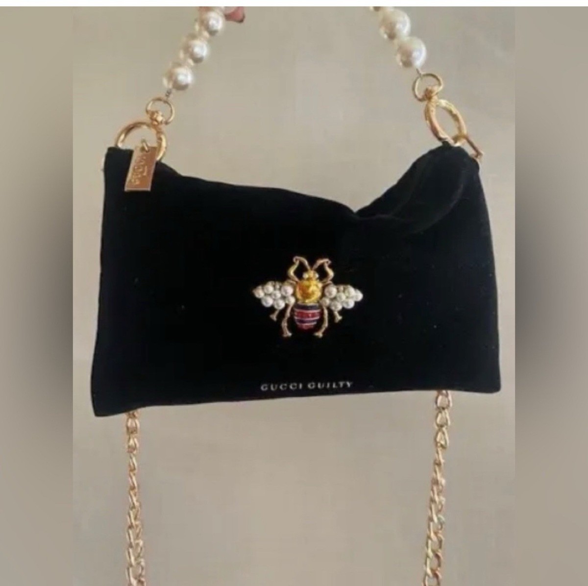 Gucci Guilty Beauty Cometic Pouch with brooch, pearl handle and