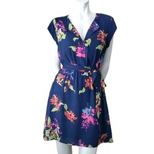 SEREIN Navy Floral V-Neck Self-Tie Waist Dress SIZE: M