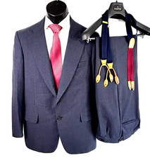 Paul Stuart Men's Two-Piece Suit Dark Blue Wool Size 40 Reg Includes Suspenders