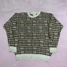Vintage Knitted Jumper Abstract Patterned Grandad Knit Sweater Men's L