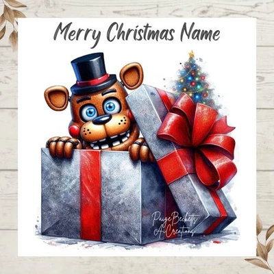 PAIGE BECKETT'S SENTIMENTAL CREATIONS Personalised Five Nights At Freddy's FNAF CHRISTMAS Greeting Card ANY NAME/NAMES
