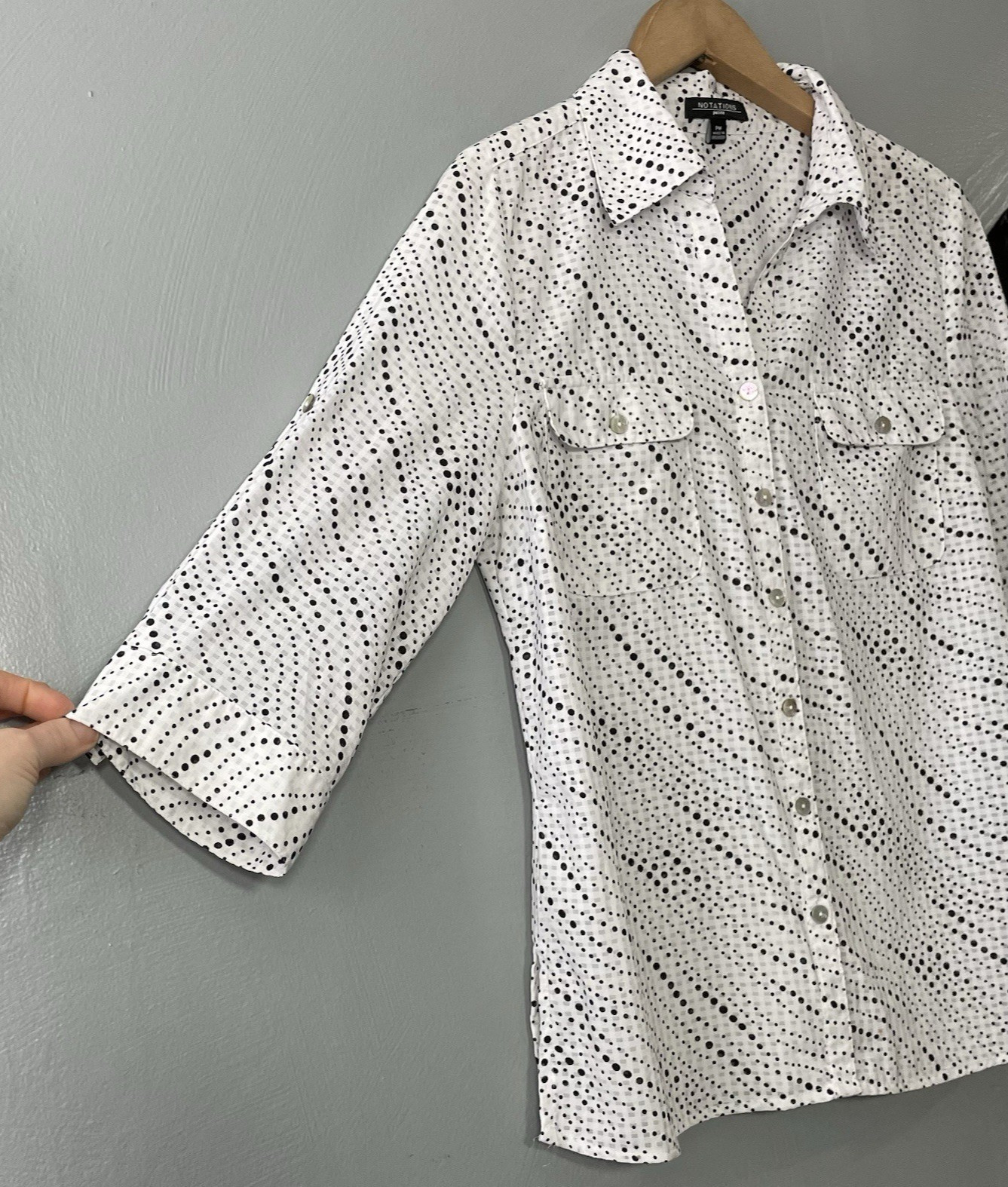 Notations Polka Dot Top Size Petite Medium Black … - image 2