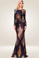 NWT lin lin q sequin party dress medium long formal Prom Multicolor Backless