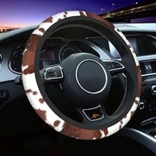 Cow Print Steering Wheel Cover Universal 15 Inch Brown Animal Skin Steering Whee