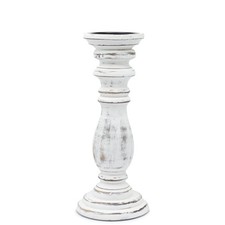 Set of Two Wooden Vintage Style Candle Stands White Shabby Pillar Holders 30cm