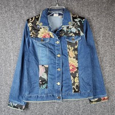 Chico's Jacket Women 0 Denim Floral Brocade Embroidered Blue EUC