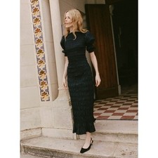 Doen Raquella Smocked Dress Black NWT Women's L