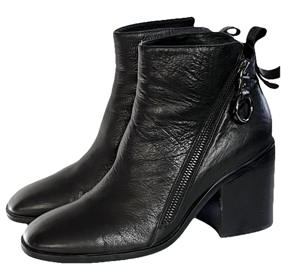 Botines Silent D Dania Anthropologie Angle Cremallera Cuero Negro Talla 38 EE. UU. 7 7,5 Foto 3 de 4