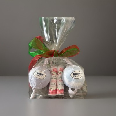 4pc Bath Bomb & lip Balm  vanilla & ocean bath bombs peach lip balm gift set New