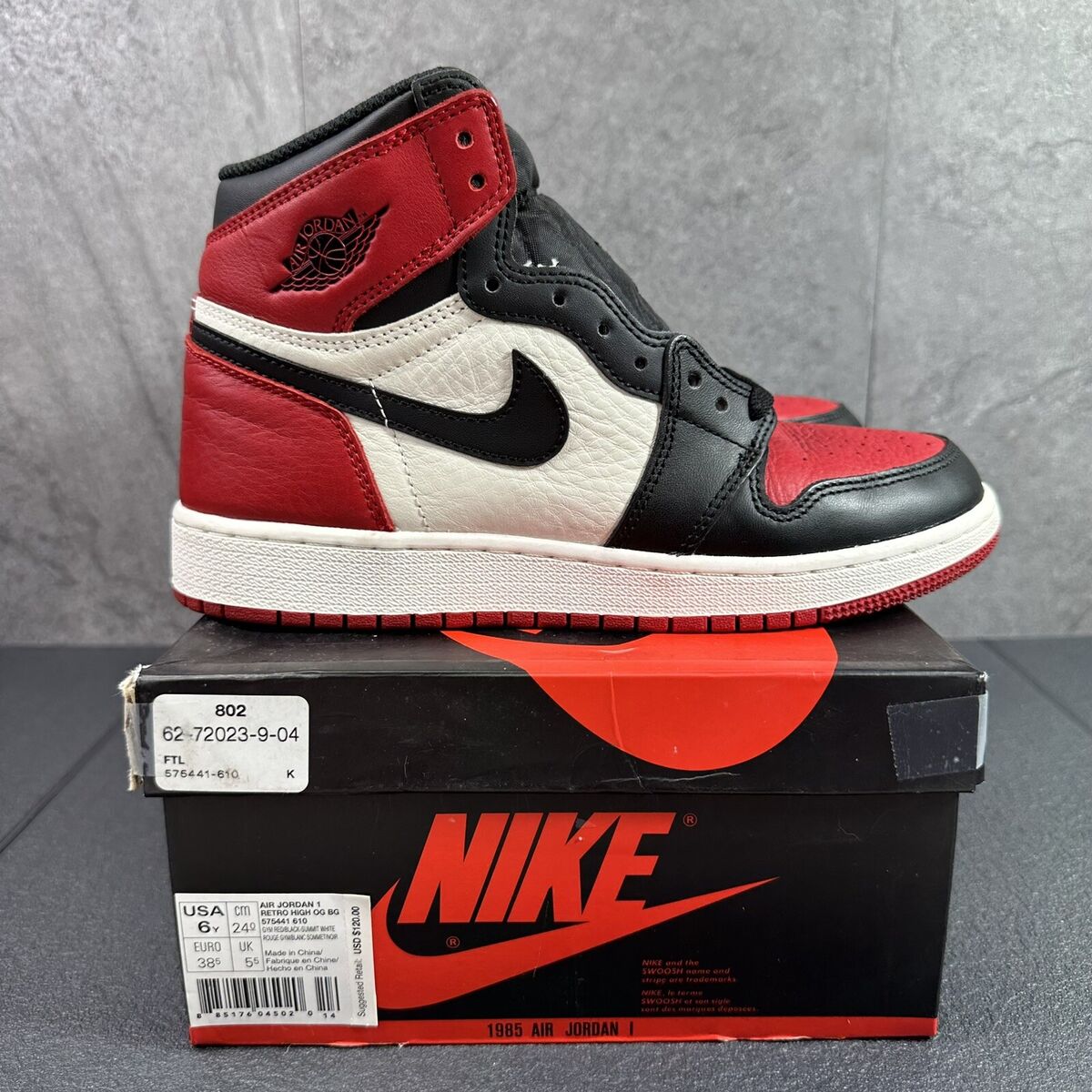 Air Jordan 1 Retro High Bred Toe GS Size 6Y Youth Size 7.5 Air Jordan 1 Retro High Bred Toe GS Size 6Y Youth Size 7.5