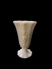 Westmoreland Milk Glass Paneled Grape 5-1/2” Belled Rim Style Footed Flower Vase