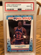 GEM MT PSA 10 PATRICK EWING GRADED 1989 Fleer Sticker card #7   +PSA 9 Jordan