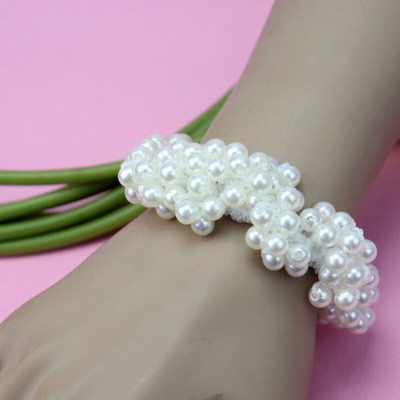 Hot Women Girl White Beads Elastic Hair Rope Scrunchie Ponytail