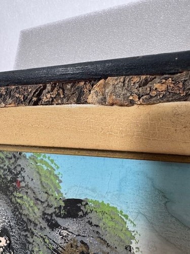 Original Mid-Century Japanese Wall Art 3D Textured Design 14x11 Wood/Bark Frame - Picture 16 of 24