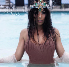 HANDMADE SHELL GREEN RHINESTONE HEADPIECE CROWN BRIDAL BEACH WEDDING EDITORIAL