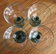 VTG LIBBEY Set of 4 Margarita Glasses with Green Cactus Stem 16 oz Blown Glass