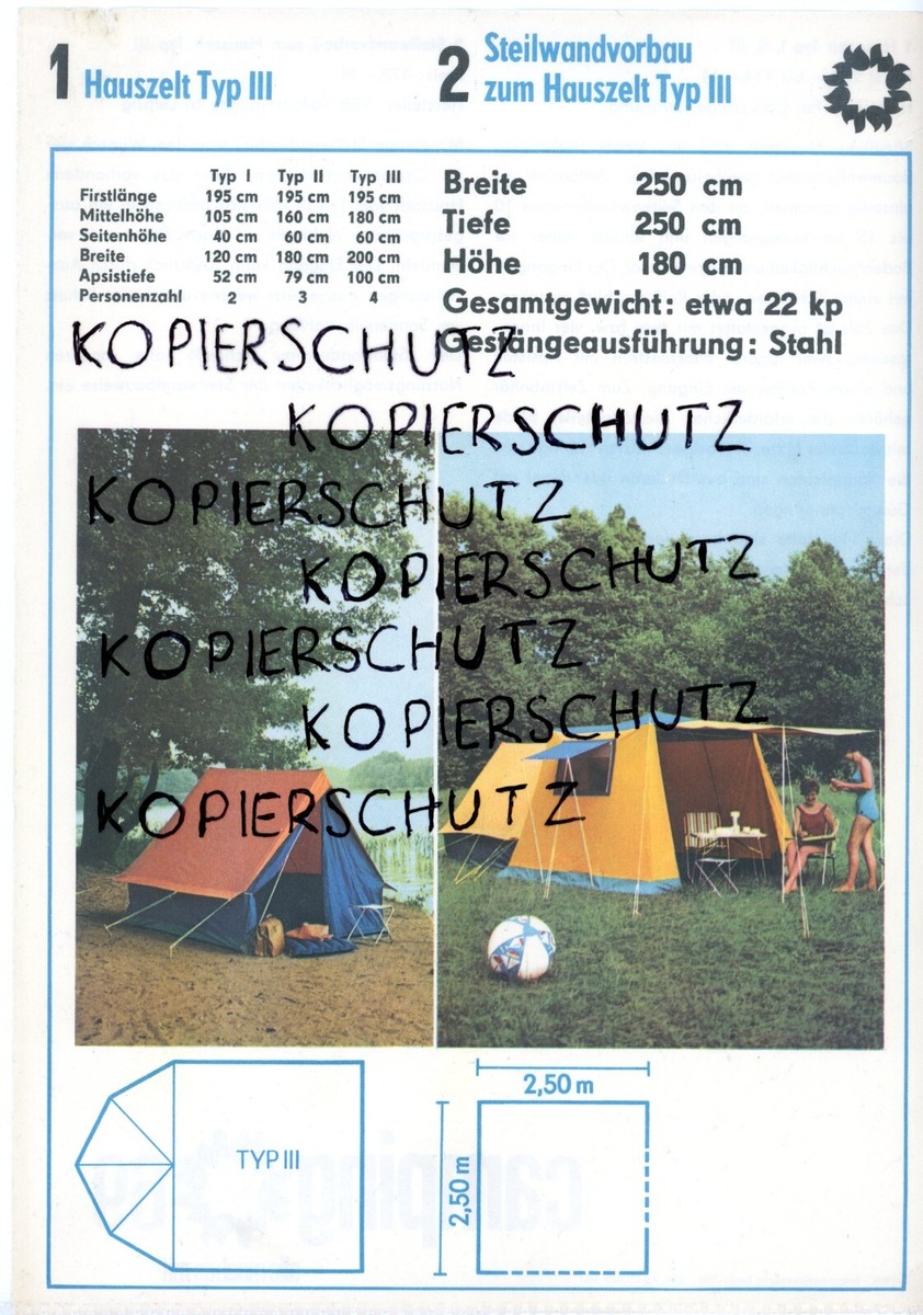 9x DDR Zelt Prospektblatt 1969 Hauszelt Steilwandzelt Camping PUCK ORION  SIESTA | eBay.de