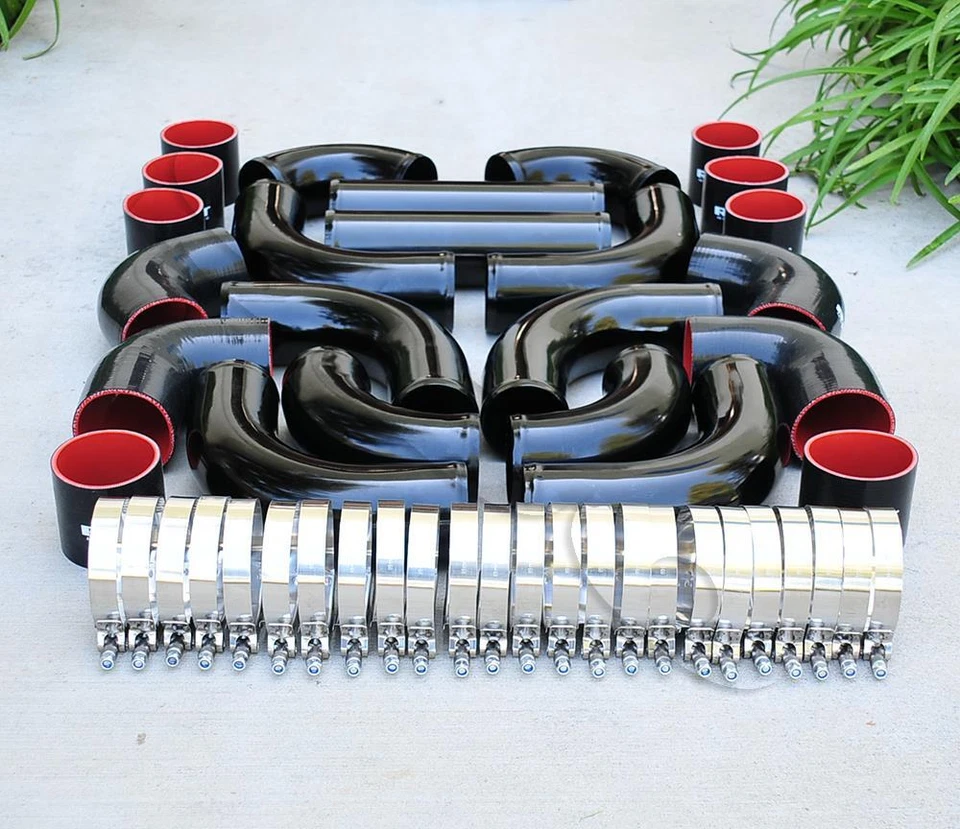 12pcs Universal 3" Inch Aluminum Intercooler Piping Kit w/Coupler and T-Clamps - Image 4 of 4