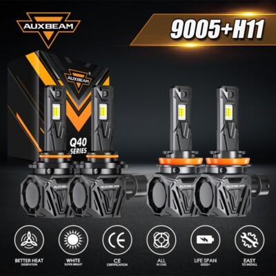 AUXBEAM 9005+H11 LED Headlights High Low Beam Bulb 120W Super Bright 6500K Combo