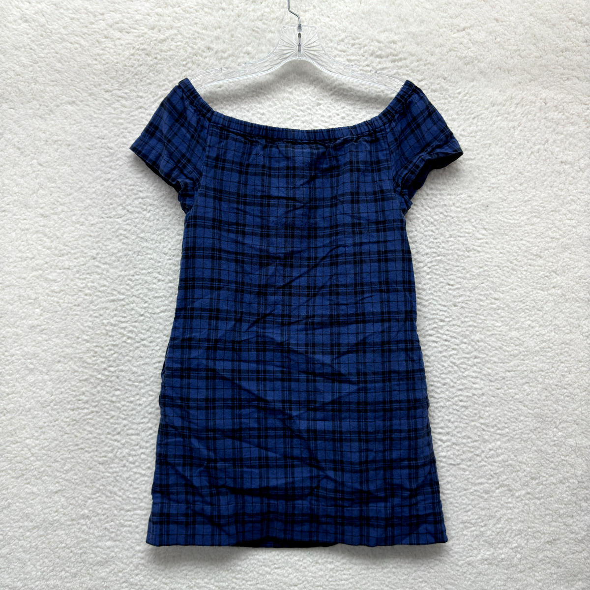 blue and black plaid dress Madewell Mini Shift 2 Small Tartan Off Shoulder Linen Preppy Size:XL Maternity 100% Cotton Smocked bodice break-out-colors Champagne Satin V-Neck Bridesmaid