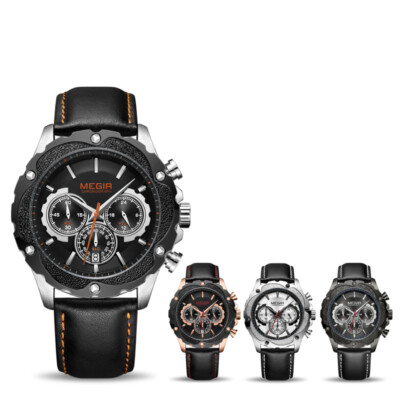 MEGIR Luxury Brand Men Quartz Watches Chronograph Leather Watchband Male