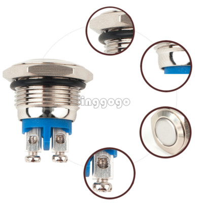 2Stks Einbauschalter Schalter Druckschalter 16 mm max 250V/3A Edelstahl Switch