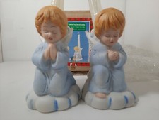 Christmas Around the World Praying ANGEL Taper Candle Holders 2 Porcelain