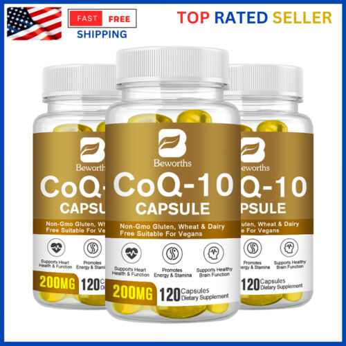 3 Packs Coenzyme Q-10 CoQ10 Capsules 200mg Heart Health Energy Support 120 Caps - Picture 1 of 10