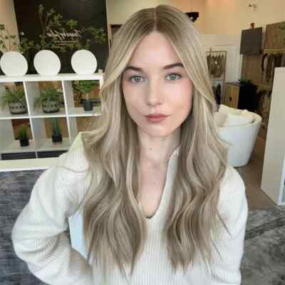 Balayage Ash Blonde Highlight Brown Root 13x4 Lace Front Wig 100% Human Hair Wig