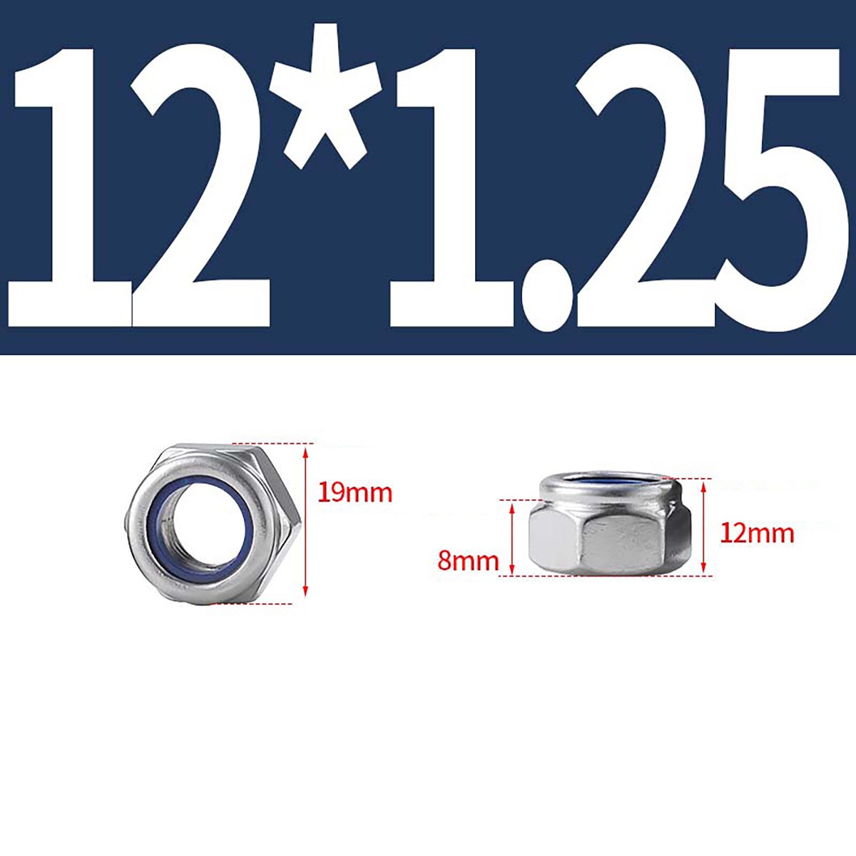 Lock Nut A2 Stainless Steel Fine Pitch Nyloc Nuts - M8 M10 M12 Nylon S, DIN 985, Hex Style DIN 985 Metric Lock Nuts - Foto 9