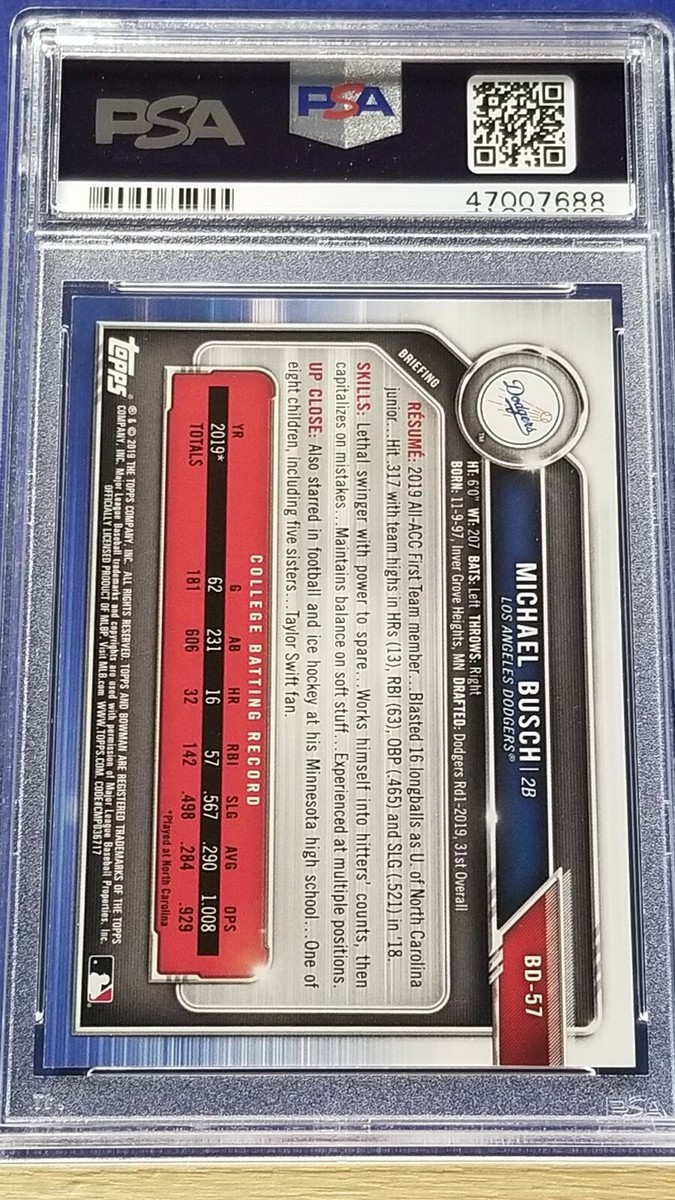 自動車 Smokespew Order page FM-A Michael Busch - 2019 Bowman Draft Paper Sky Blue PSA 10 #93