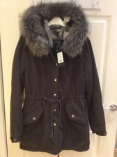 Bnwt “rino&pelle “faux Fur Lined Parka Style Coat With Hood ,size 40 Anthracite.