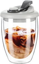 PARACITY Double Wall Glass Coffee Mug, Glass Coffee Cup with Silicone Lid 12 OZ