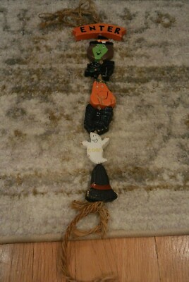 Halloween Wood Wooden Door Hanger Decor Enter Witch Black Cat Pumpkin Bat Ghost