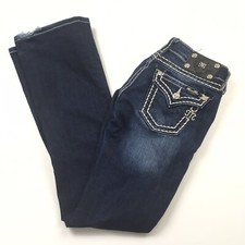 Miss Me Signature Boot Dark Thick Stitch Flap Pocket Denim Jeans Sz 26
