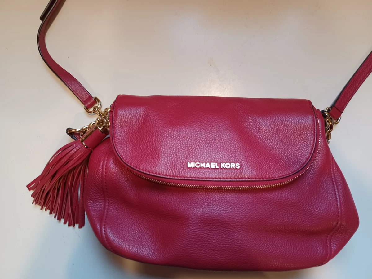 MICHAEL KORS BEDFORD TASSEL FUSCHIA PEBBLE LEATHER FLAP SHOULDER BAG CROSSBODY