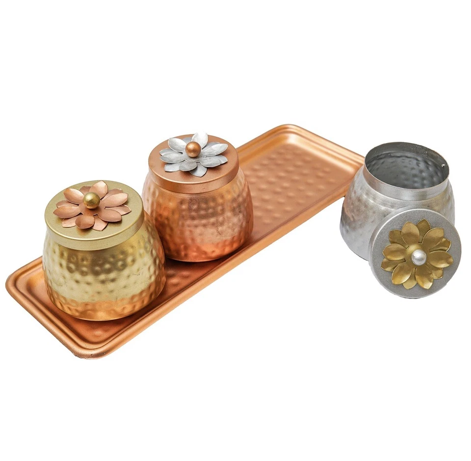 Juego de 3 cuencos de latón con bandeja para servir mesa en casa Foto 4 de 4