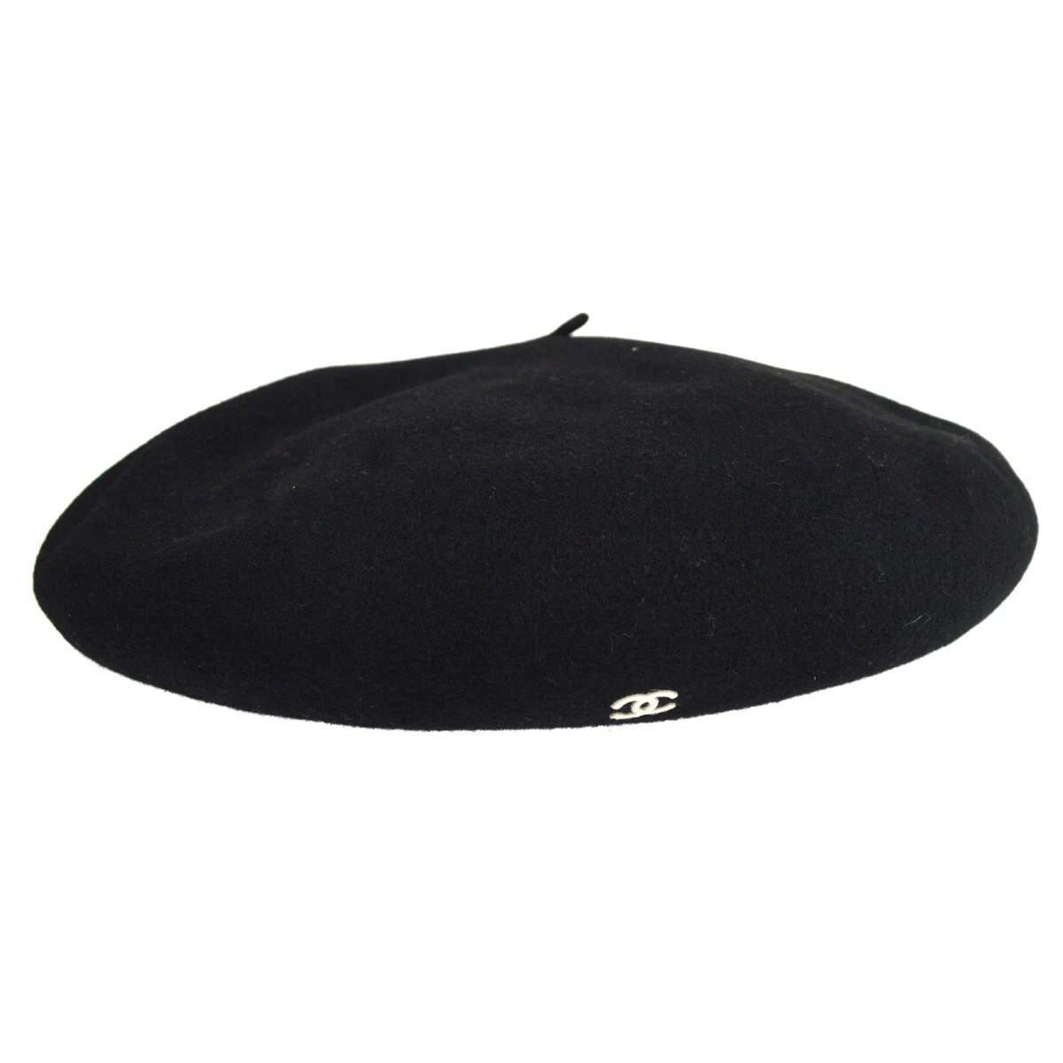 CHANEL 98P 10814xM04 #57 CC Logos Hat Beret Black Wool Women's Accessories  16323