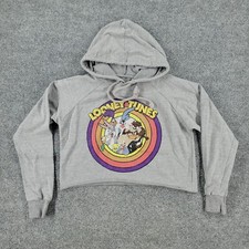 Looney Tunes Hooded Sweatshirt Girl's Large Gray Hoodie Crop Graphic Long Sleeve