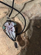 Pendant Murano Style Black Glass Pendant with Lavender Colored Flowers Easter