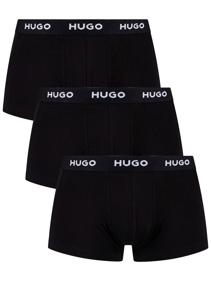 HUGO Men's 3 Pack Cotton Stretch Trunks, Black