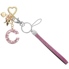 Initial Letter Keychain Letter-C Keychains Women Bling Love Star Key Chain Pink