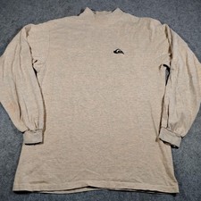 Vintage Quiksilver Mock Neck Long Sleeve Shirt Mens Medium Tan Made in USA 90s