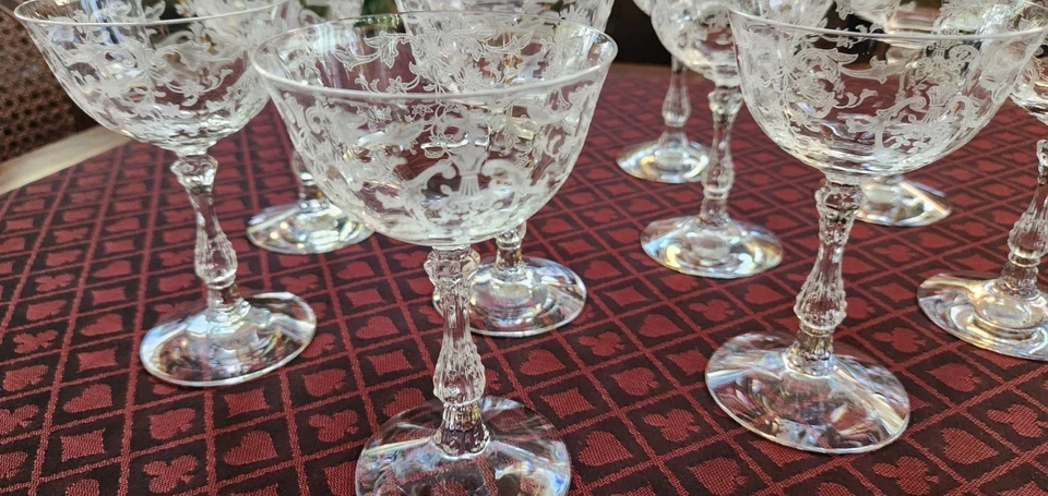 Lote de 10 preciosas copas de agua/vino de cristal Fostoria de colección Foto 3 de 4