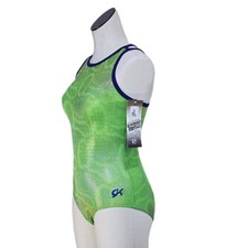 GK Elite VTG Lime Green Metallic Holographic Logo Dance Cami Leotard AL Adult L