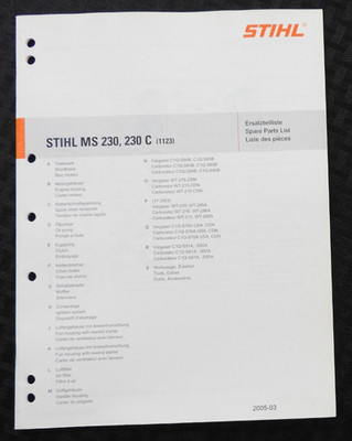 Genuine STIHL MS230 MS 230 C Chainsaw Parts List Catalog Manual ORIGINAL Minty