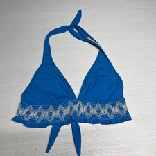 Vintage Retro Blue Ruffle Halter Neck Bikini Tie Up Top Large