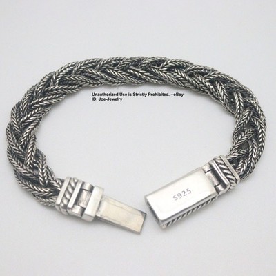 Real 925 Sterling Silver Men's Bracelet 9mm Waved Link Chain Bangle 7.08inch
