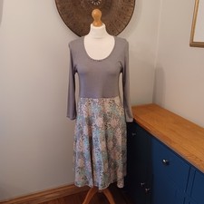 Thought Braintree Dress M Medium Grey Stripe Floral Jersey Boho Stretch Midi
