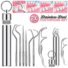 2Set Stainless Steel Toothpicks Pocket Set Reusable Teeth Cleaning Kit Oral Care